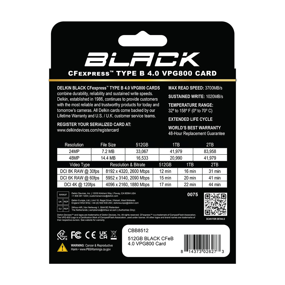 BLACK CFexpress 4.0 Type B VPG800 Memory Cards (512GB-2TB)