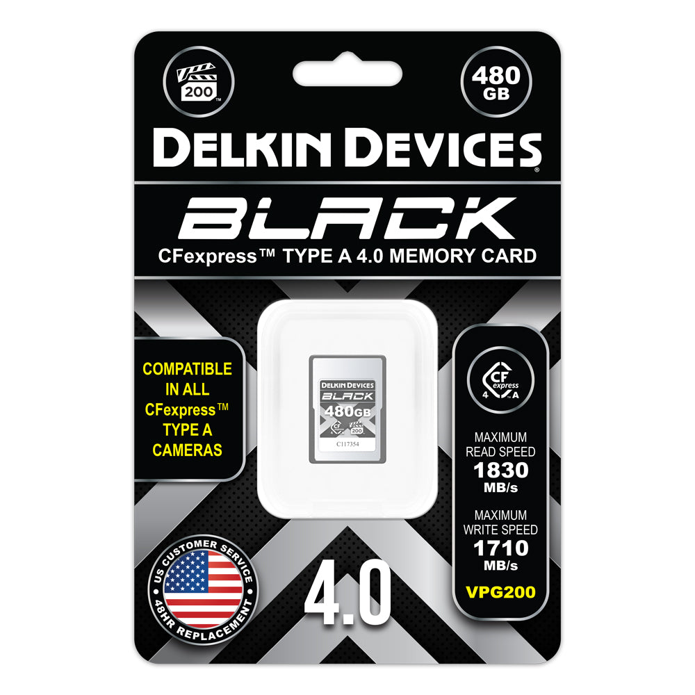 Delkin Devices BLACK CFexpress Type A 480GB VPG200 Memory Card Package