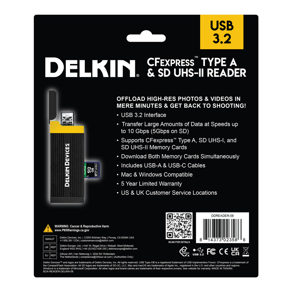 Delkin Devices USB 3.2 CFexpress Type A and SD UHS-II Dual Slot Reader in Package Back