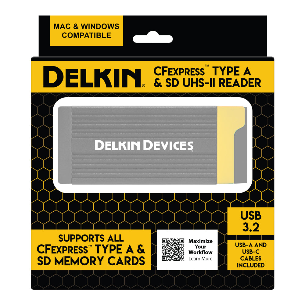Delkin Devices USB 3.2 CFexpress Type A and SD UHS-II Dual Slot Reader in Package