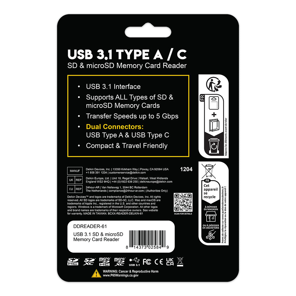 USB 3.2 SD and microSD Dual Slot Memory Card Reader (DDREADER-61)