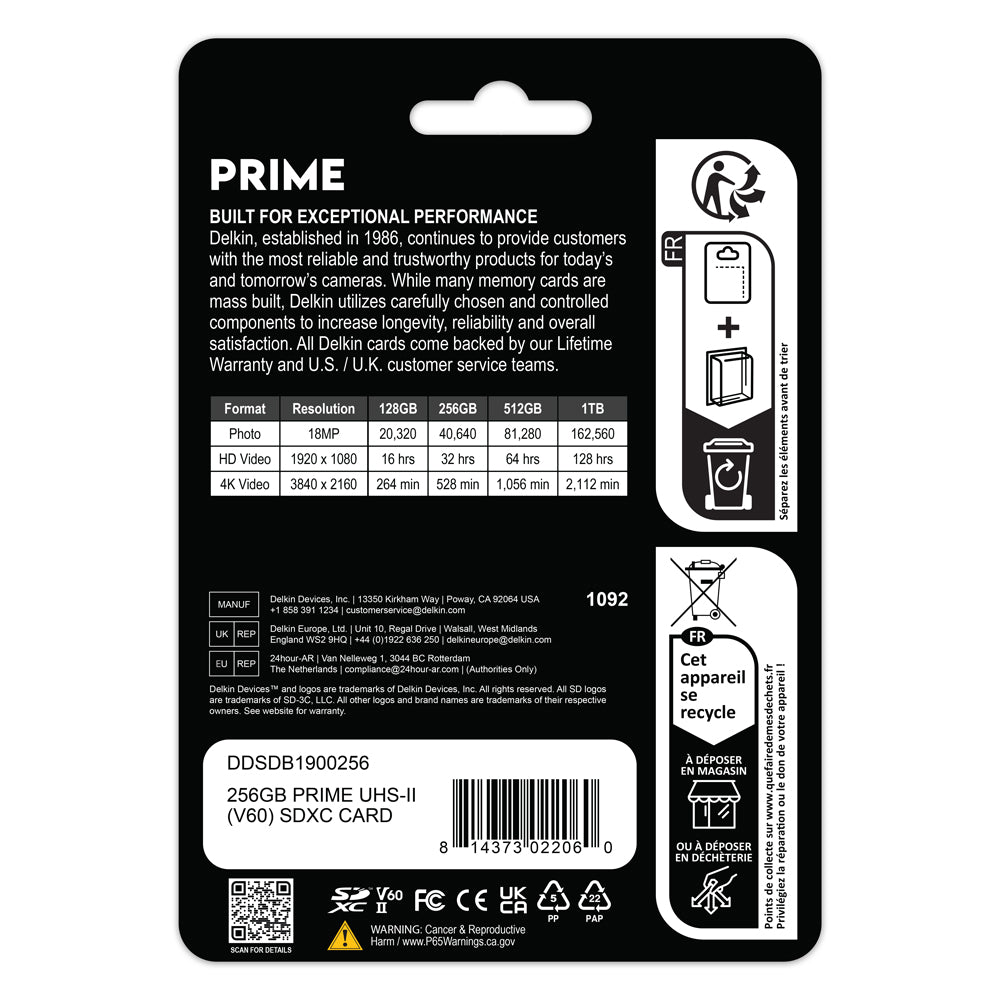 Delkin Devices PRIME UHS-II (V60) SDXC Memory Cards (128GB-1TB)