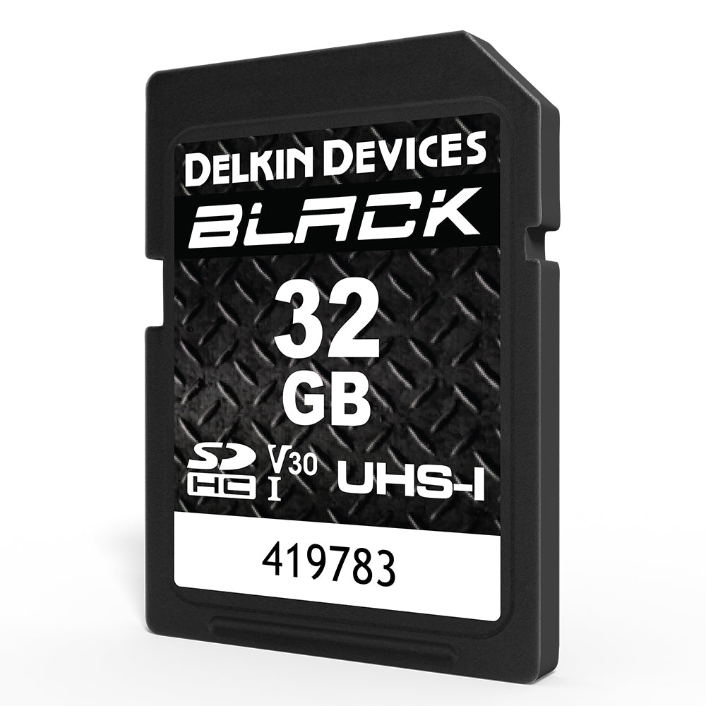 Delkin Devices BLACK V30 UHS-I Rugged SDXC Memory Card 32GB front angle 2