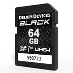 Delkin Devices BLACK V30 UHS-I Rugged SDXC Memory Card 64GB front angle