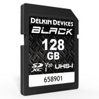 Delkin Devices BLACK V30 UHS-I Rugged SDXC Memory Card 128GB front angle