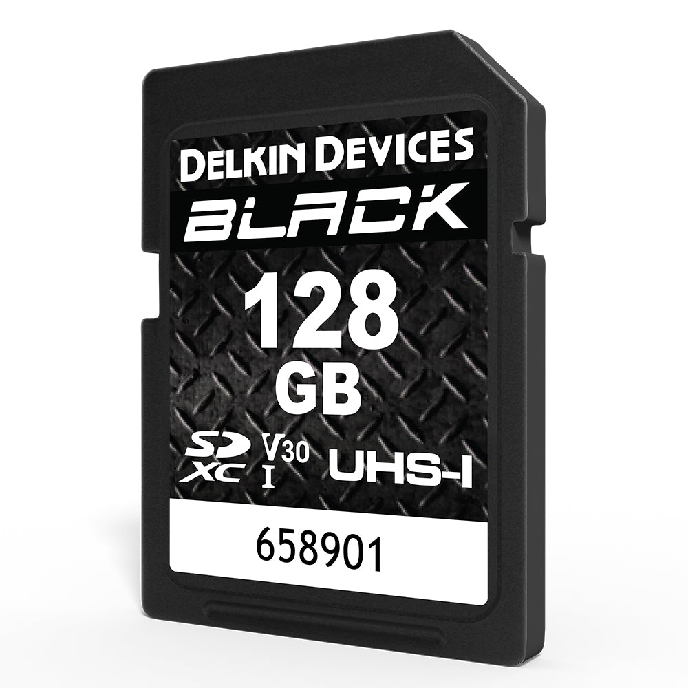Delkin Devices BLACK V30 UHS-I Rugged SDXC Memory Card 128GB front angle 2