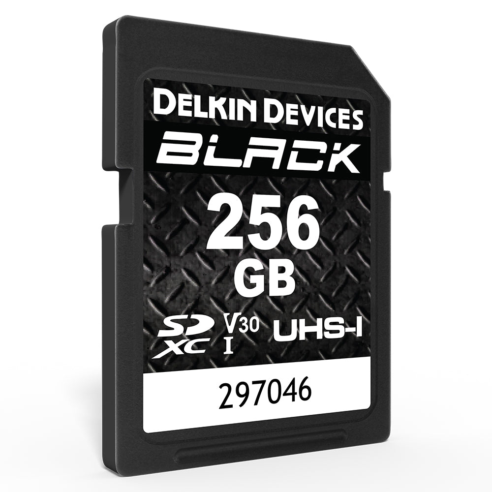Delkin Devices BLACK V30 UHS-I Rugged SDXC Memory Card 256GB front angle