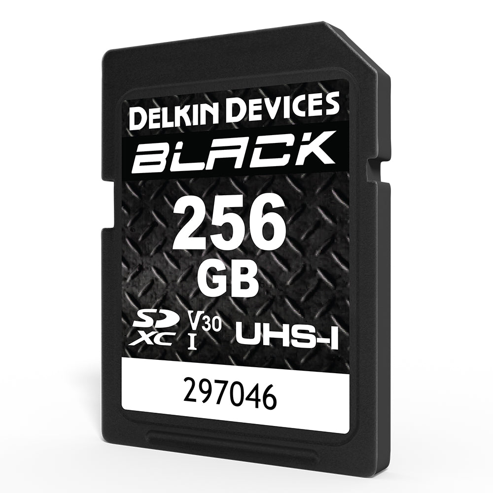 Delkin Devices BLACK V30 UHS-I Rugged SDXC Memory Card 256GB front angle 2