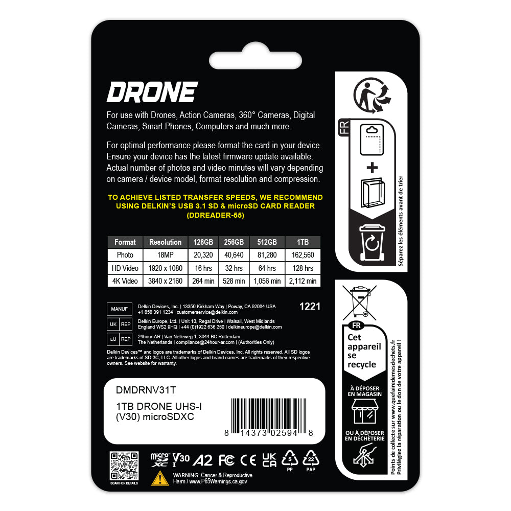 Delkin Devices 1TB DRONE UHS-I A2 V30 microSD in package back