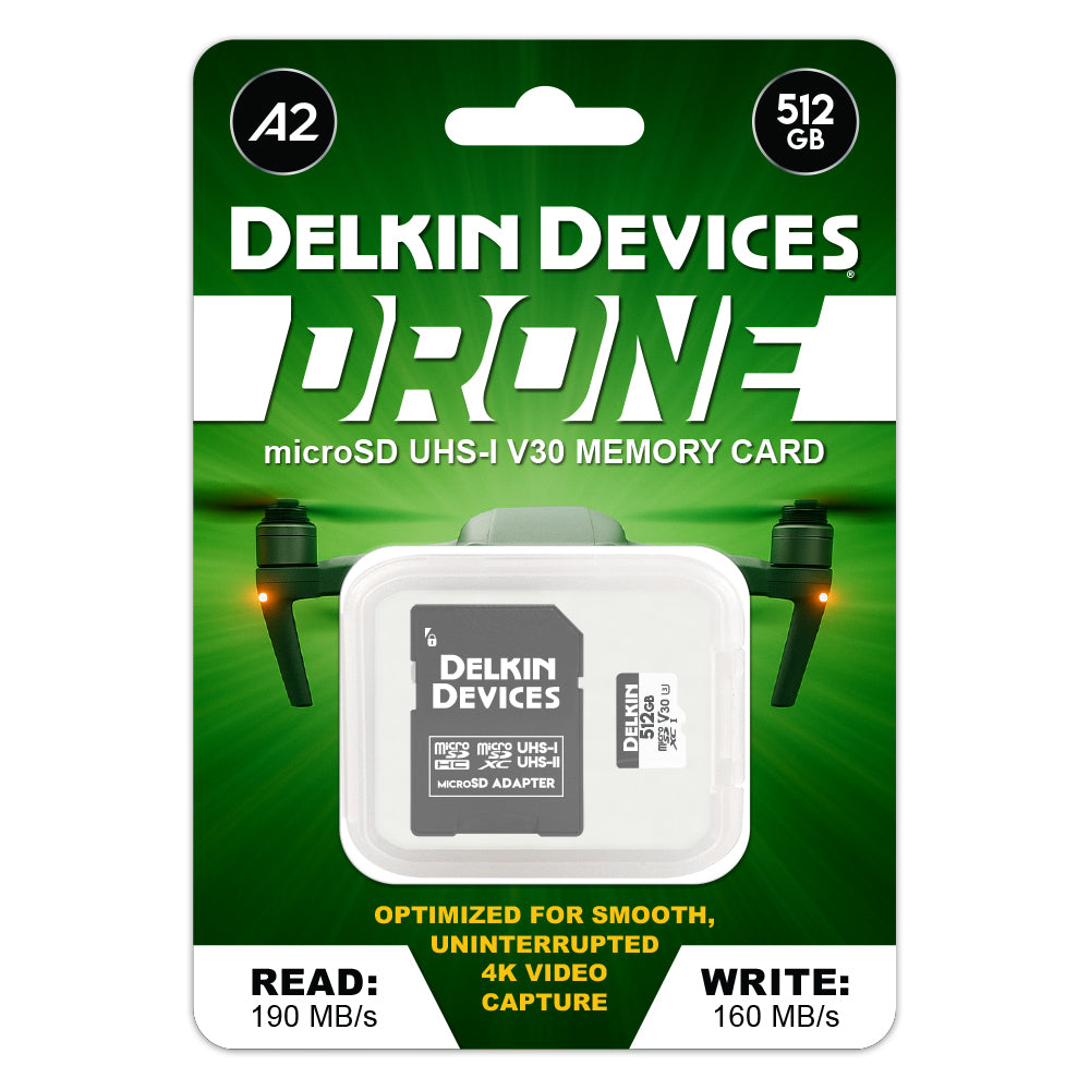 Delkin Devices 512GB DRONE UHS-I A2 V30 microSD Package