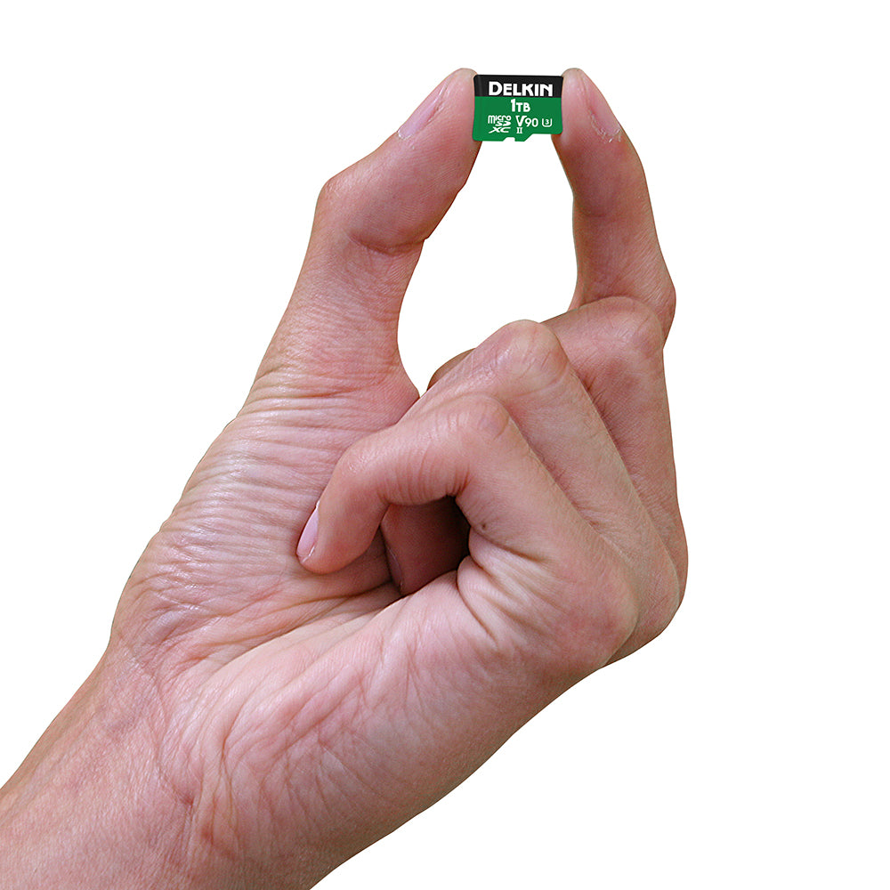 Delkin Devices POWER UHS-II 1 TB V90 microSD in Hand
