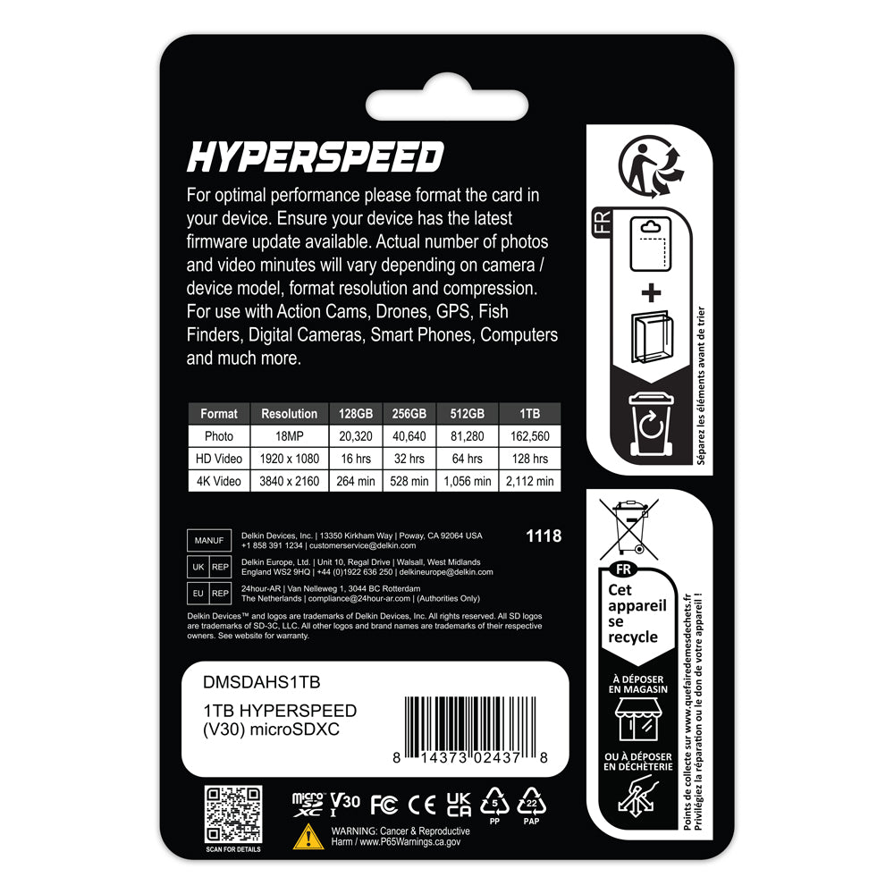 Delkin Devices HYPERSPEED UHS-I (V30) microSD Memory Cards (32GB-1TB)