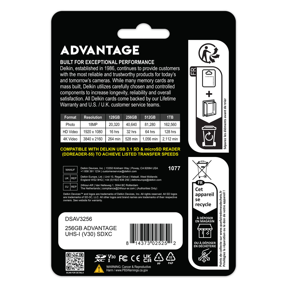 Delkin Devices ADVANTAGE UHS-I (V30) SDXC Memory Cards (128GB-1TB)