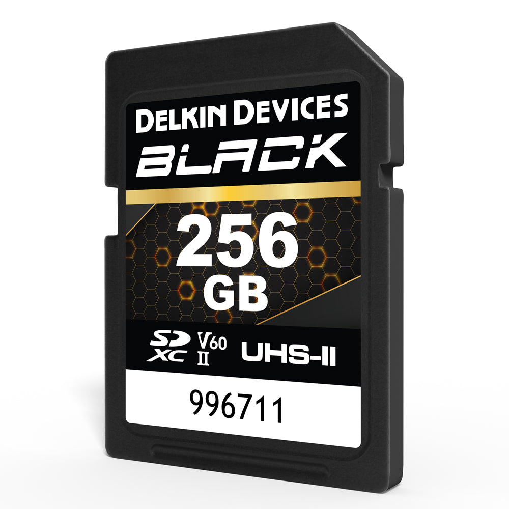 Delkin Devices BLACK V60 UHS-II Rugged SDXC Memory Card 256GB front Angle2 